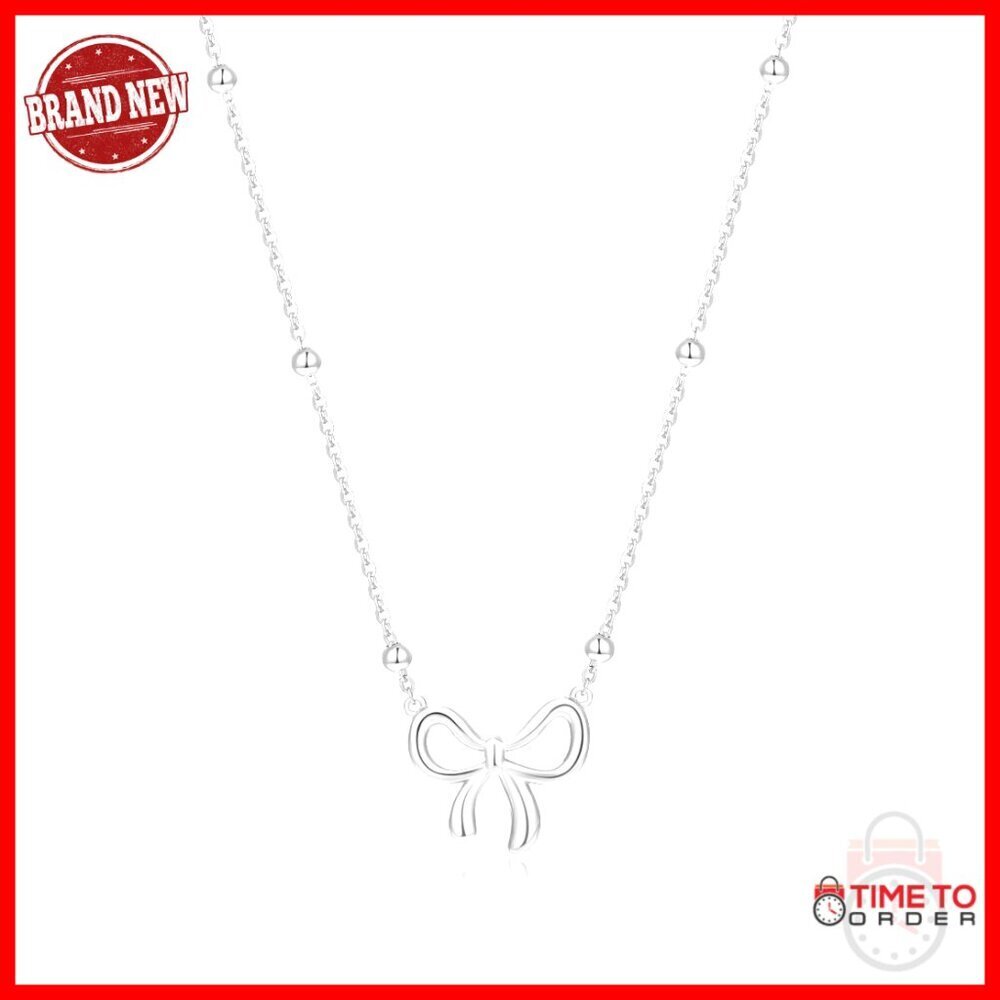 925 Sterling Silver Gold Plated Bow Pendant Necklace Adjustable Choker Chain
